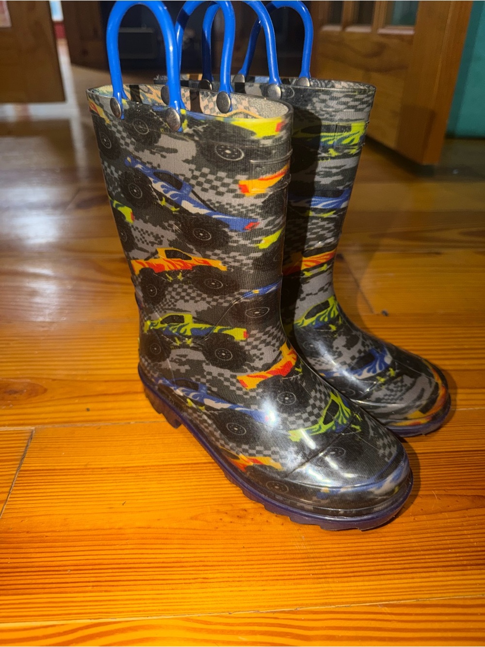 Kids Monster Truck Rain Boots - Black with Neon Accents
